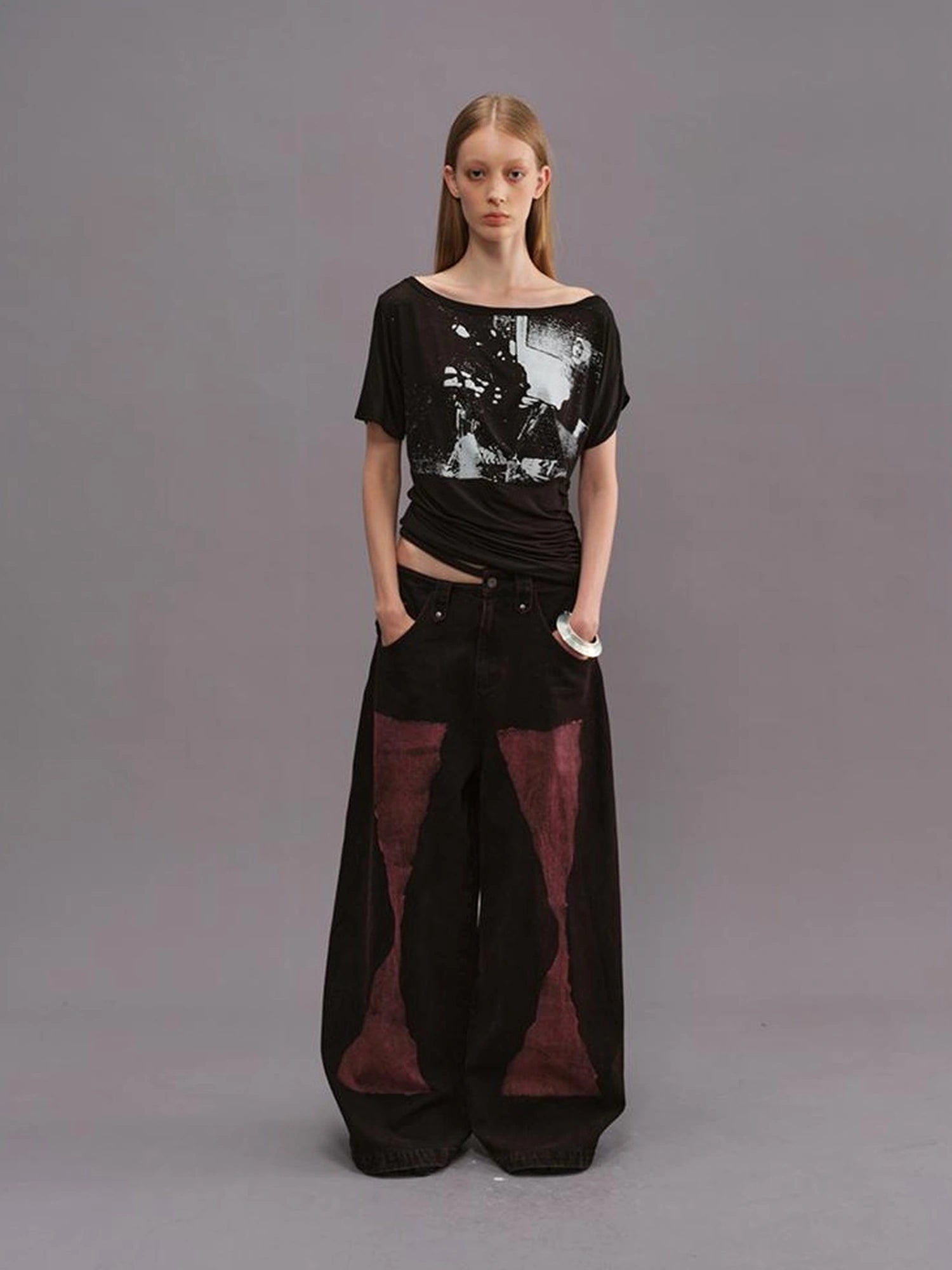Outmode Vintage Wash Rock Wide Leg Jeans