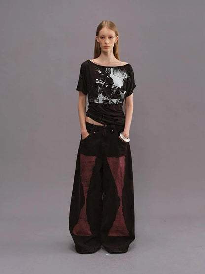 Outmode Vintage Wash Rock Wide Leg Jeans