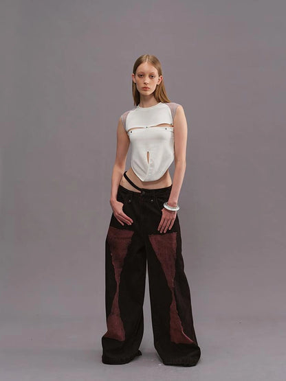 Outmode Vintage Wash Rock Wide Leg Jeans