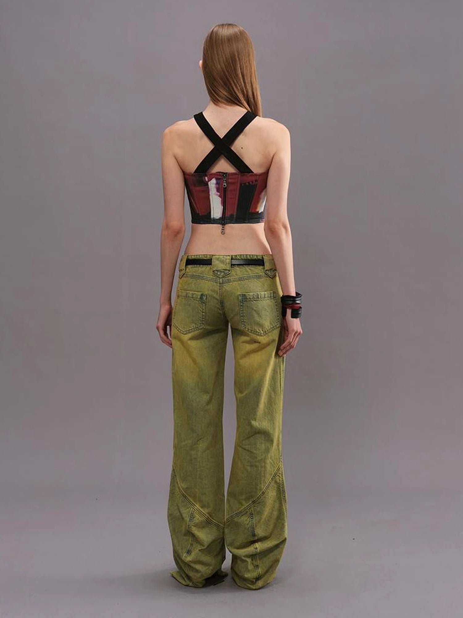 Outmode Vintage Washed Green High Waisted Flared Jeans
