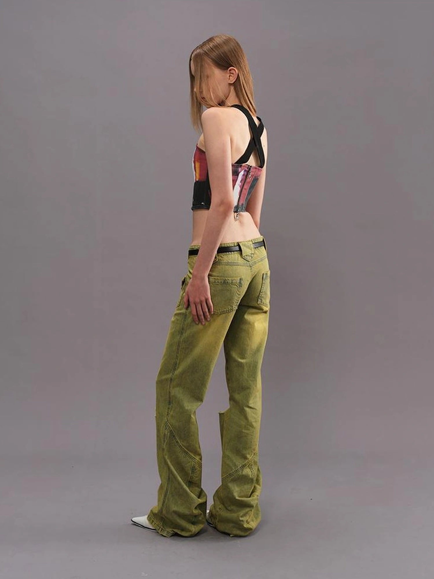 Outmode Vintage Washed Green High Waisted Flared Jeans