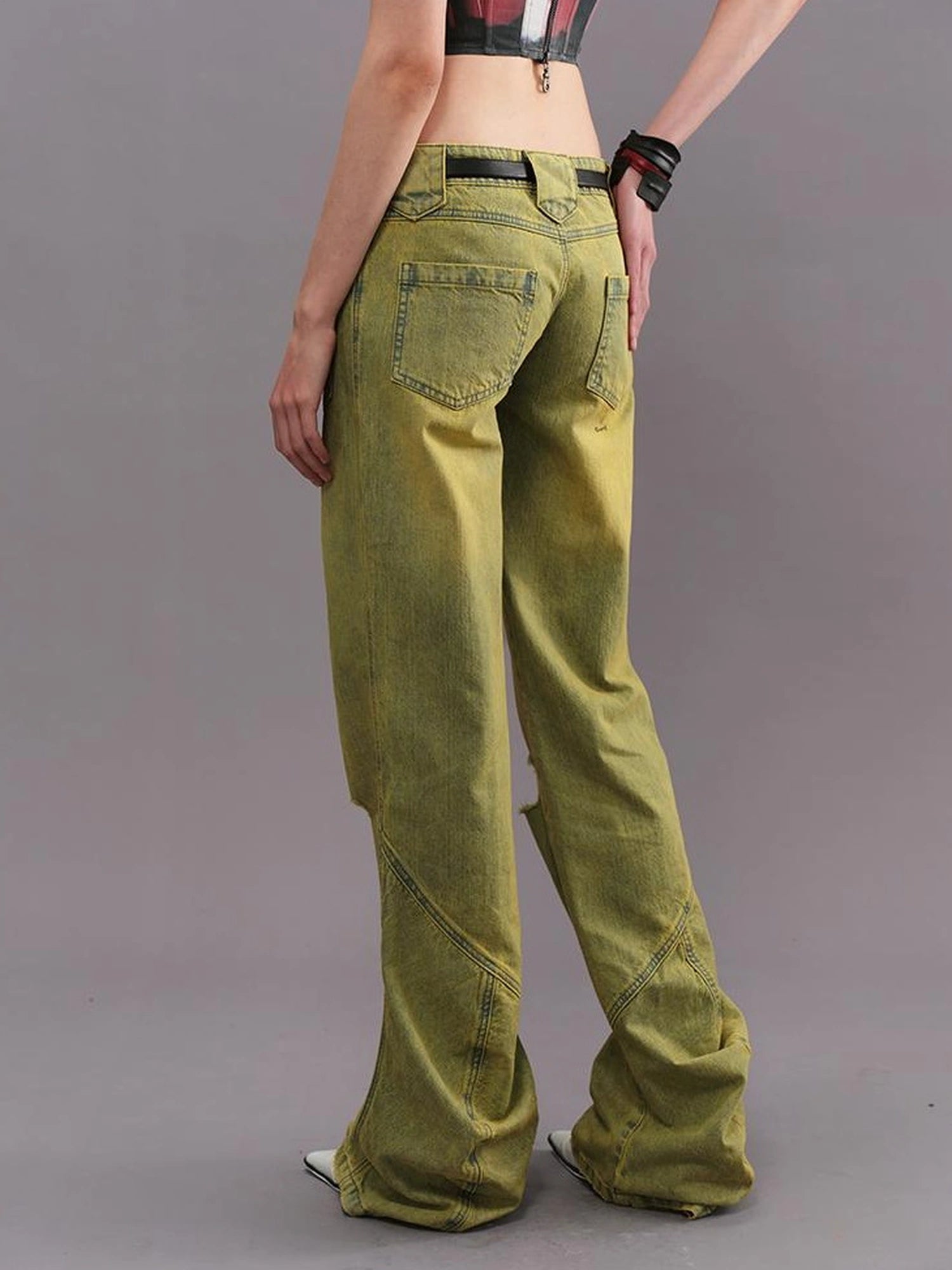 Outmode Vintage Washed Green High Waisted Flared Jeans