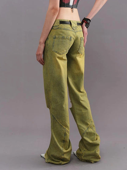 Outmode Vintage Washed Green High Waisted Flared Jeans