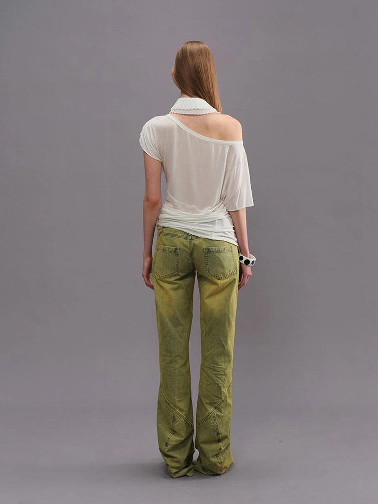 Outmode Vintage Washed Green High Waisted Flared Jeans