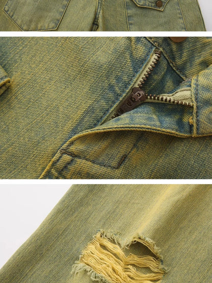 Outmode Vintage Washed Green High Waisted Flared Jeans
