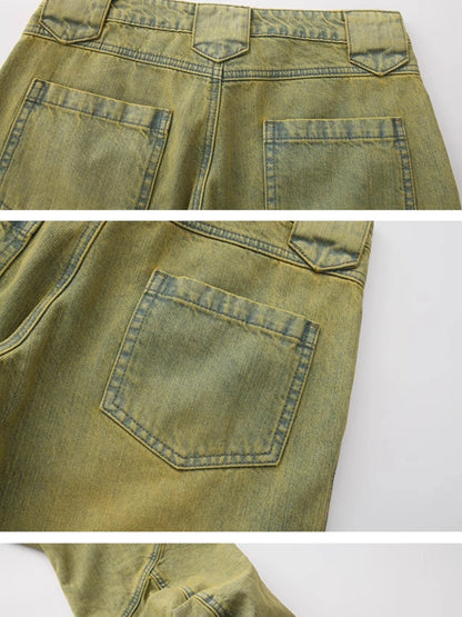 Outmode Vintage Washed Green High Waisted Flared Jeans