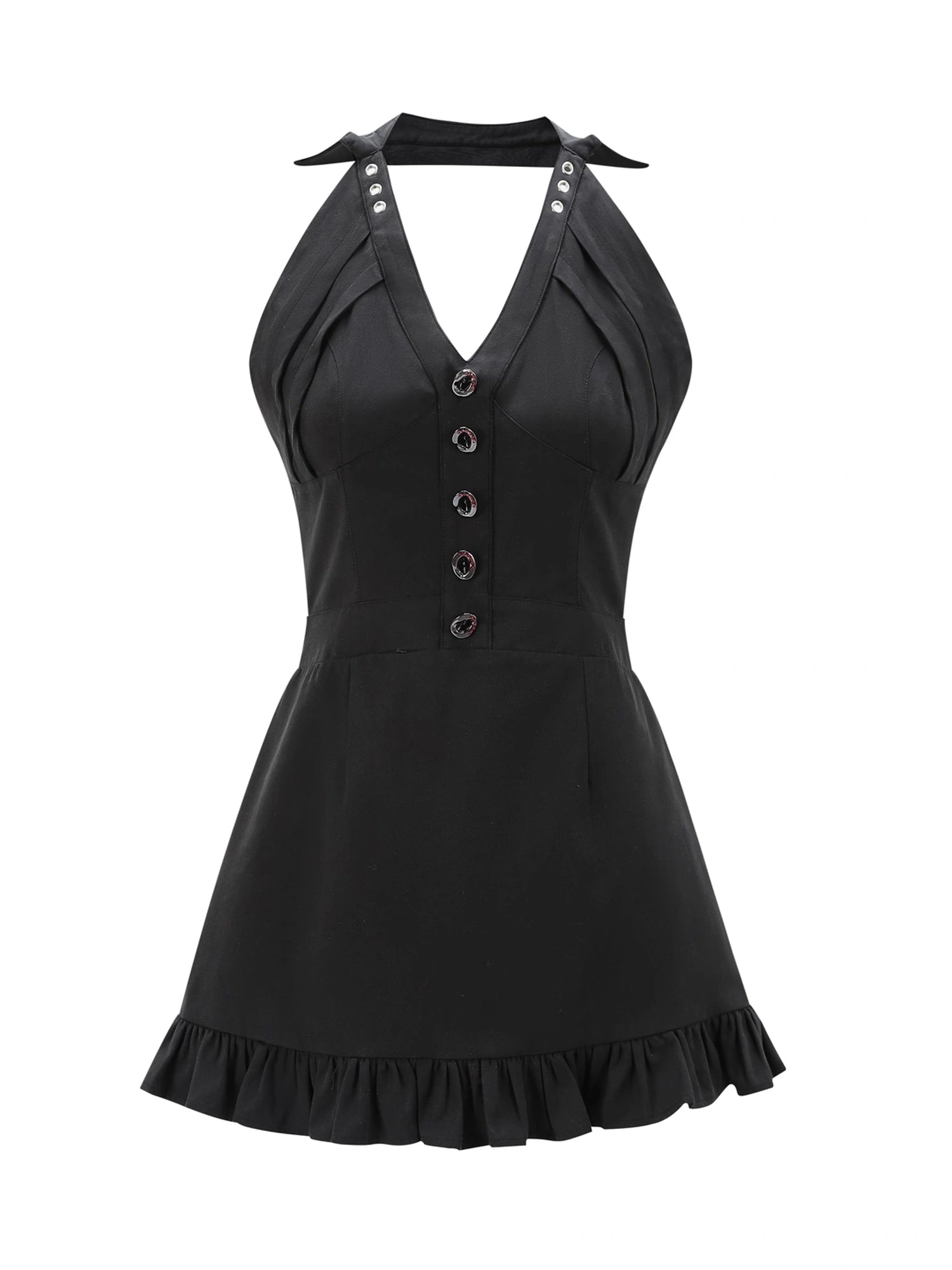 Outmode_Vintage_Y2k_Dark_Grunge_Rock_Mini_Dress_V-neck_T-shirt_Long_Sleeve_MISSTT