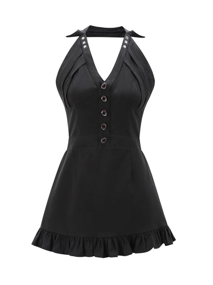 Outmode_Vintage_Y2k_Dark_Grunge_Rock_Mini_Dress_V-neck_T-shirt_Long_Sleeve_MISSTT