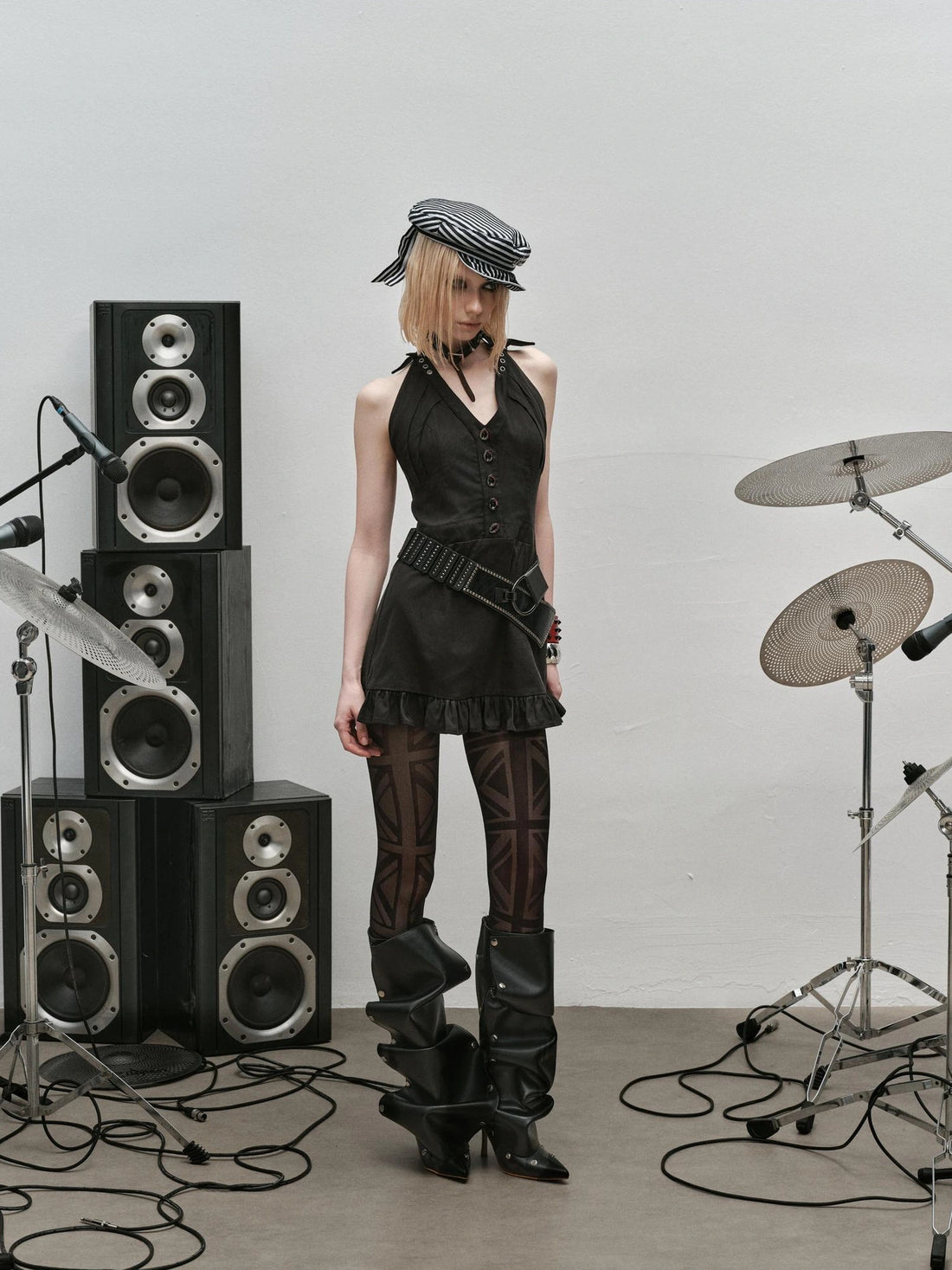 Outmode Vintage Y2k Dark Grunge Rock Mini Dress V-neck T-shirt Long Sleeve