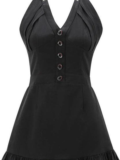 Outmode Vintage Y2k Dark Grunge Rock Mini Dress V-neck T-shirt Long Sleeve