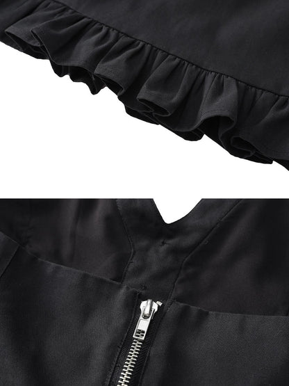Outmode Vintage Y2k Dark Grunge Rock Mini Dress V-neck T-shirt Long Sleeve