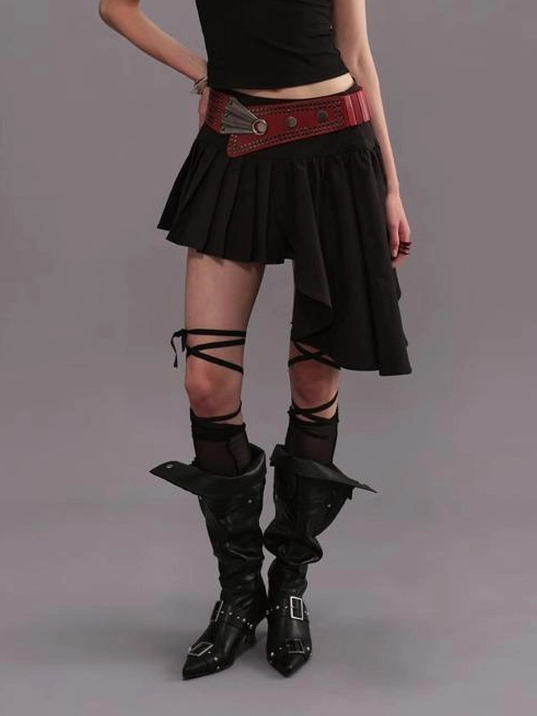 Outmode Watercolor Pleated Asymmetric Equestrian Skirt