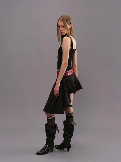 Outmode Watercolor Pleated Asymmetric Equestrian Skirt
