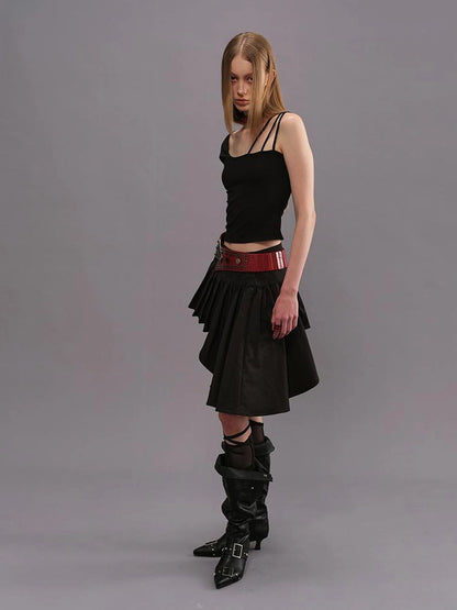 Outmode Watercolor Pleated Asymmetric Equestrian Skirt