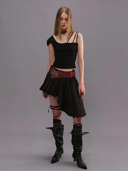 Outmode Watercolor Pleated Asymmetric Equestrian Skirt