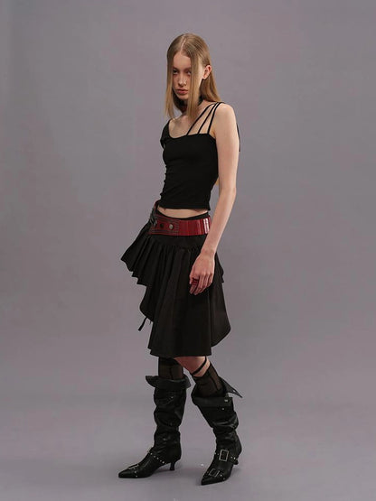 Outmode Watercolor Pleated Asymmetric Equestrian Skirt