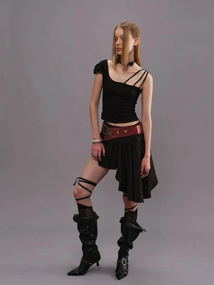 Outmode Watercolor Pleated Asymmetric Equestrian Skirt