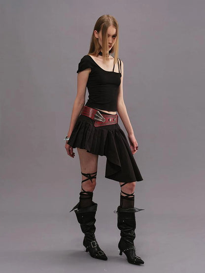 Outmode Watercolor Pleated Asymmetric Equestrian Skirt