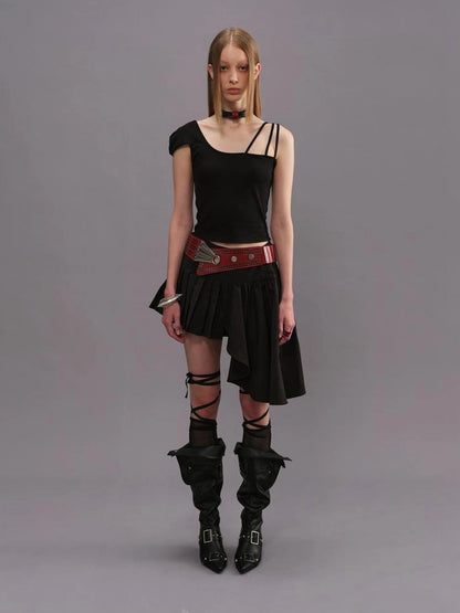 Outmode Watercolor Pleated Asymmetric Equestrian Skirt