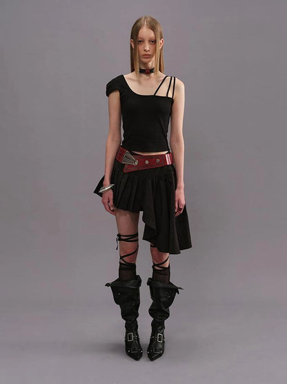 Outmode Watercolor Pleated Asymmetric Equestrian Skirt
