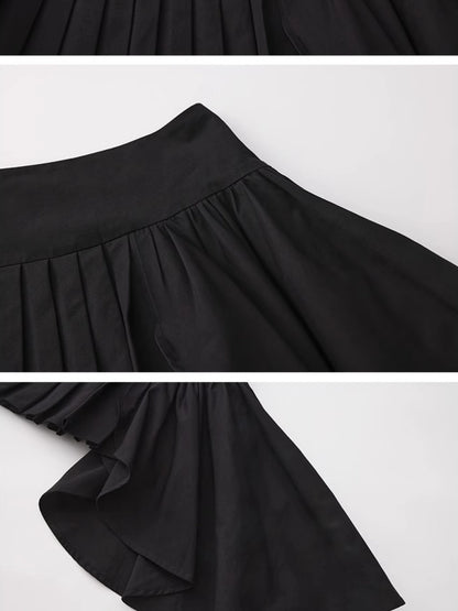 Outmode Watercolor Pleated Asymmetric Equestrian Skirt