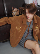 Outthe Blue Beaded Cat Head Embroidered Brown Retro Jacket  Used Suede Coat  Eco Friendly Leather Jacket 4