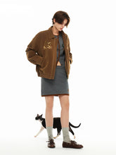 Outthe Blue Beaded Cat Head Embroidered Brown Retro Jacket  Used Suede Coat  Eco Friendly Leather Jacket 5