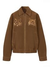 Outthe Blue Beaded Cat Head Embroidered Brown Retro Jacket  Used Suede Coat  Eco Friendly Leather Jacket 6