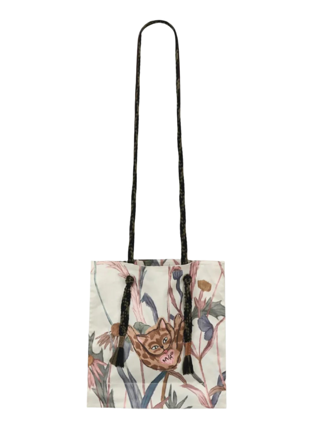 Outthe Blue Original 22Cat Garden22 Printed Square Loose Leaf Contrasting Rope Single Shoulder Crossbody Bag 1