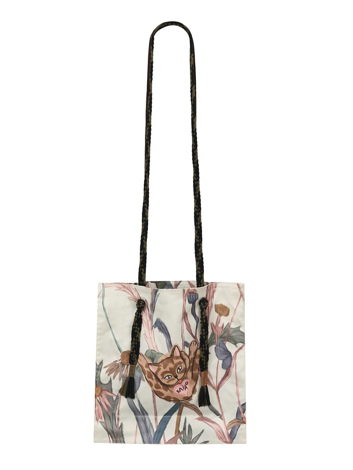 Outthe Blue Original 22Cat Garden22 Printed Square Loose Leaf Contrasting Rope Single Shoulder Crossbody Bag 6