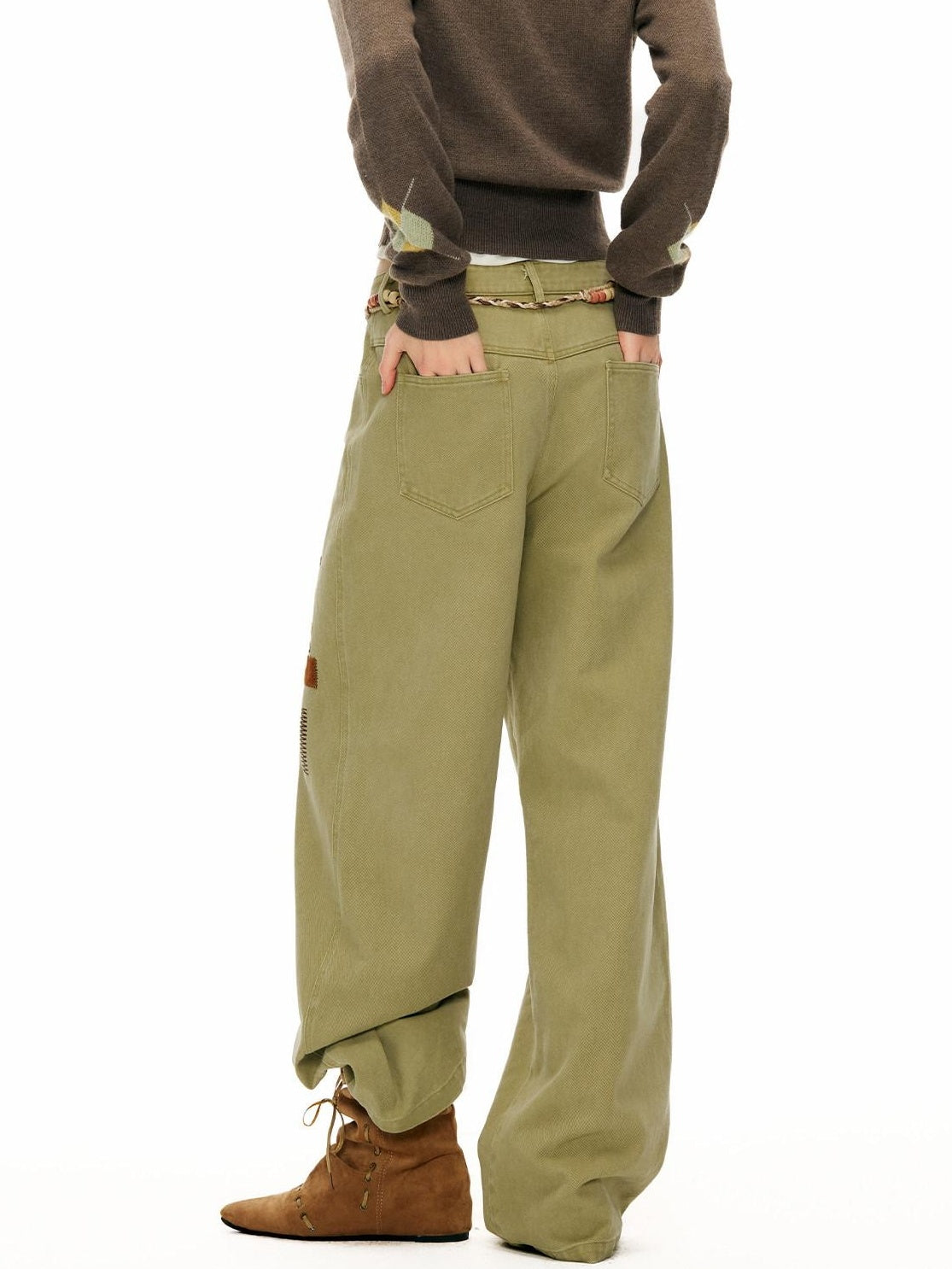 OuttheBlue 100% Cotton Animal Print Casual Natural Waist Button Fly Women Straight Pants