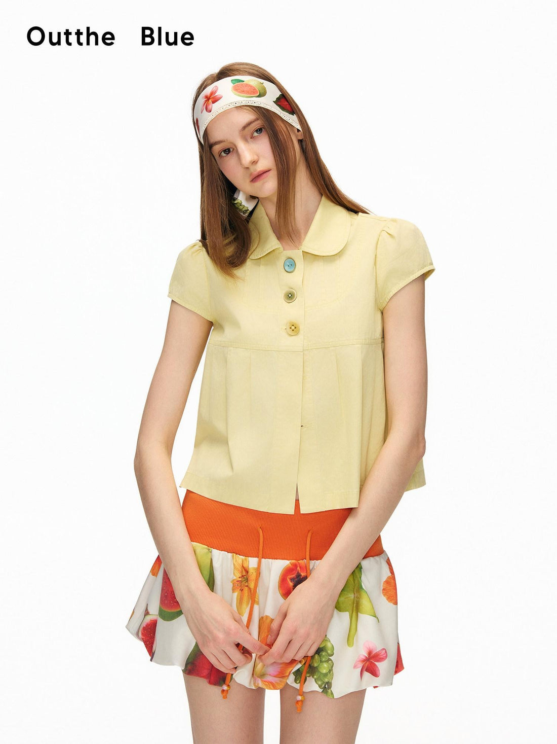 OuttheBlue 100% Cotton Vintage Slim Doll Collar Puff Sleeve Women Short Sleeve T-Shirts