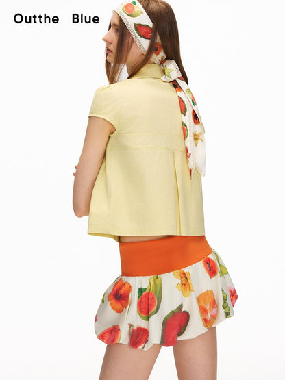 OuttheBlue 100% Cotton Vintage Slim Doll Collar Puff Sleeve Women Short Sleeve T-Shirts