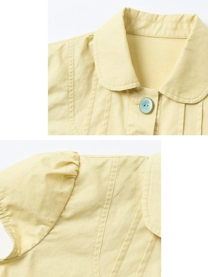 OuttheBlue 100% Cotton Vintage Slim Doll Collar Puff Sleeve Women Short Sleeve T-Shirts