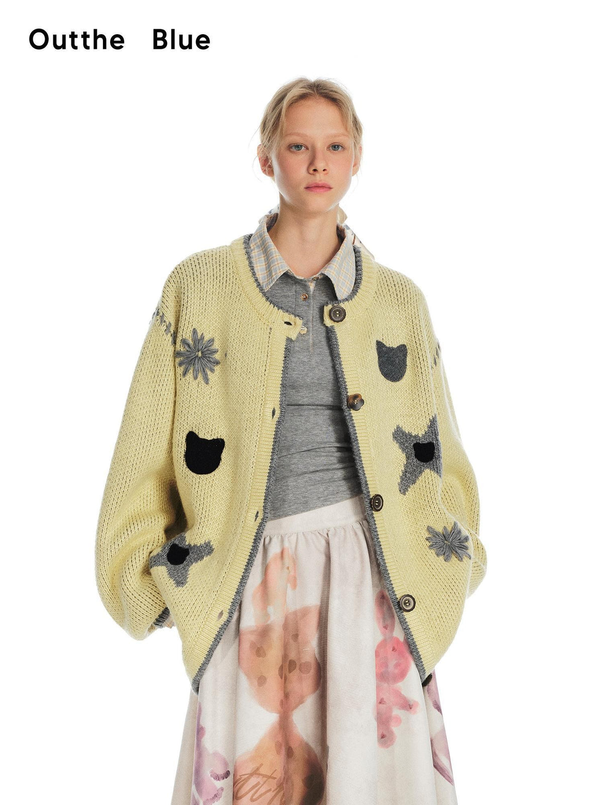 OuttheBlue 3d Floral Cat Embroidery Women&
