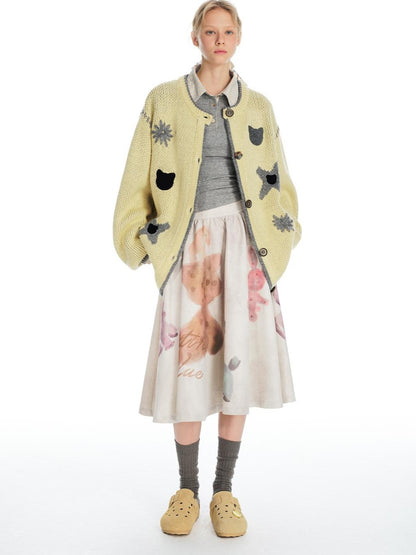 OuttheBlue 3d Floral Cat Embroidery Women&
