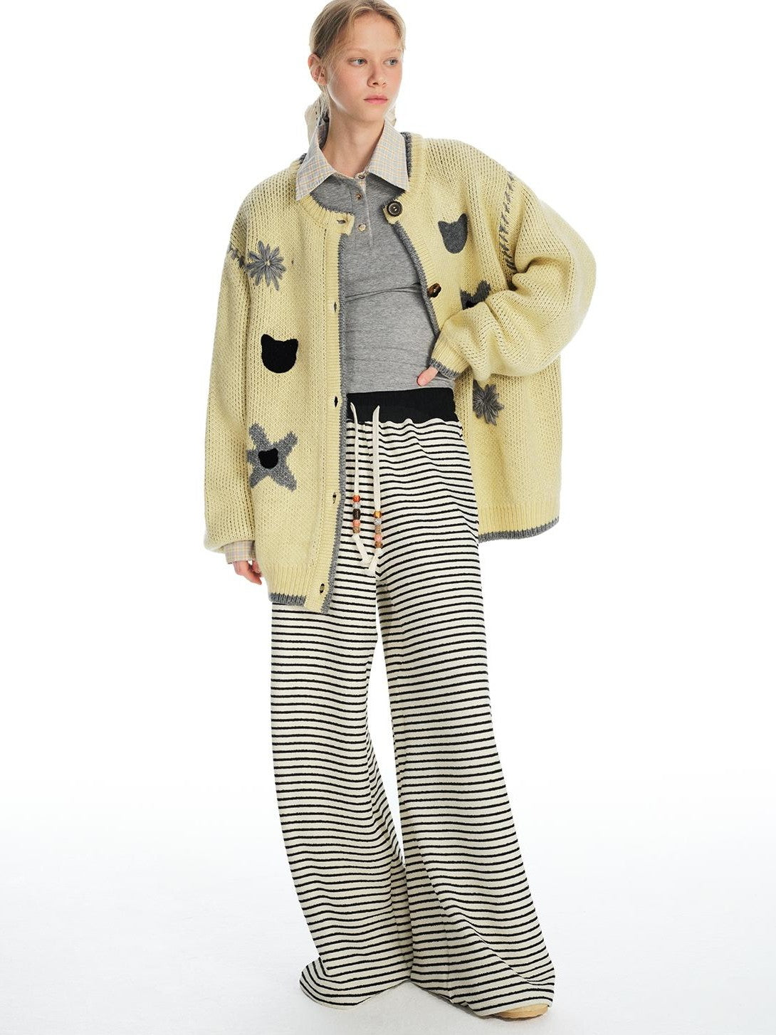 OuttheBlue 3d Floral Cat Embroidery Women&