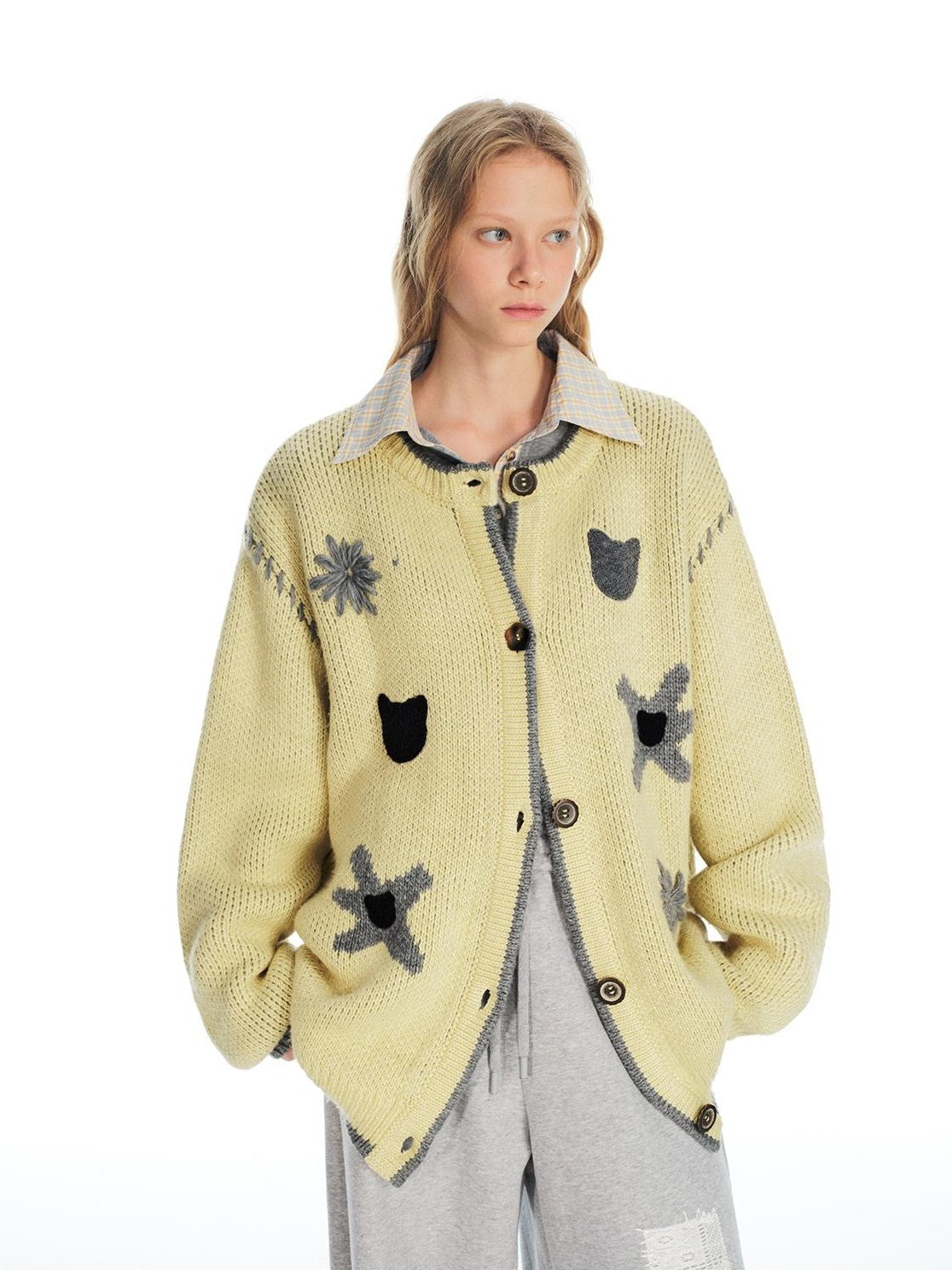 OuttheBlue 3d Floral Cat Embroidery Women&