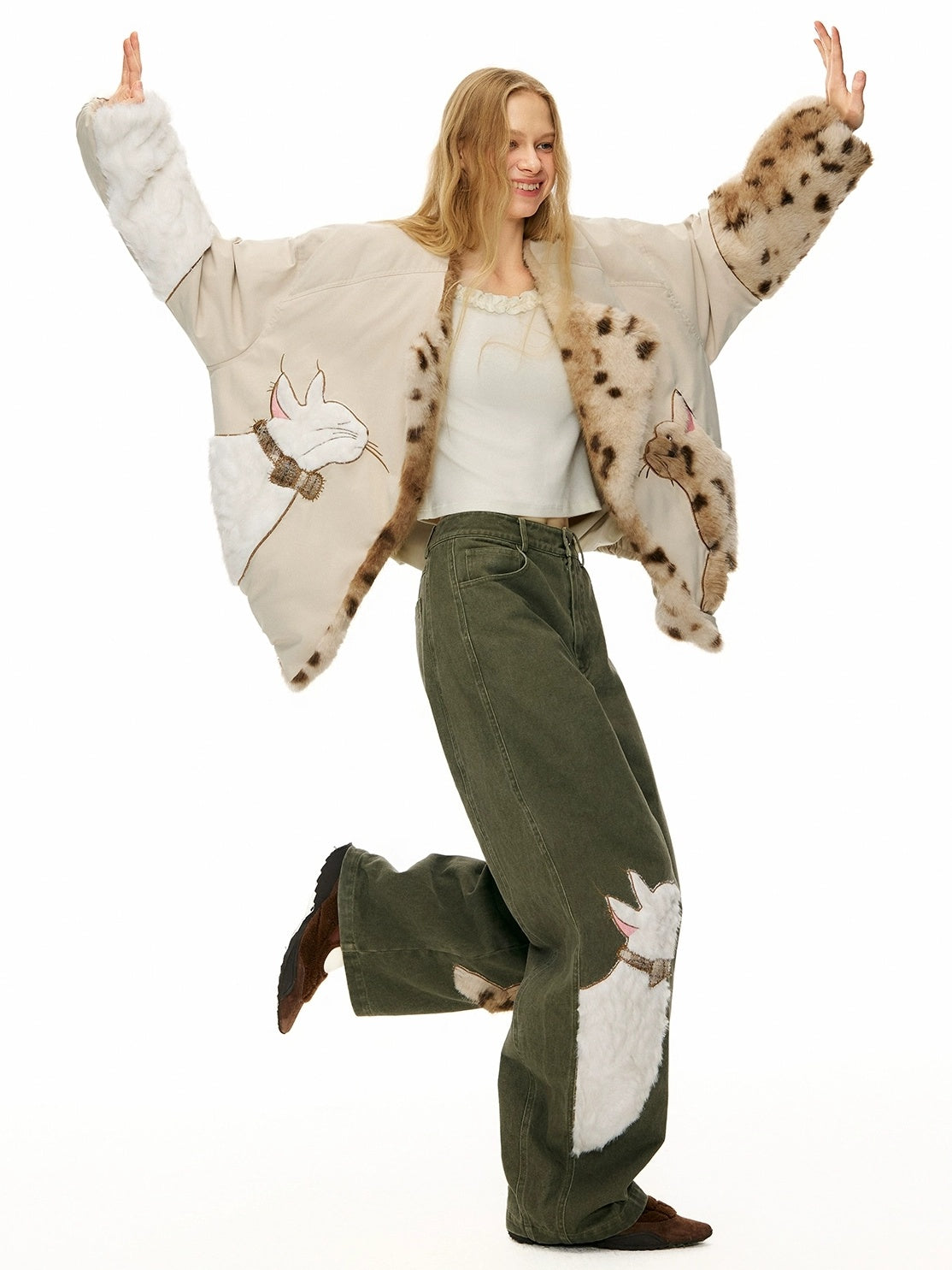 OuttheBlue 90% Duck Down Warm Casual Loose High Waist Short Lapel Women Zipper Down Jacket