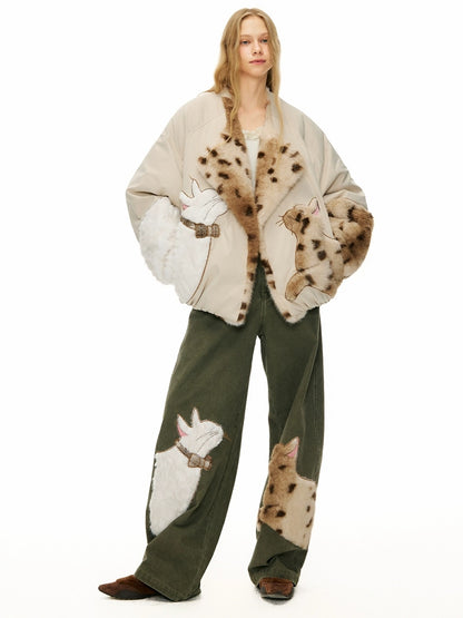 OuttheBlue 90% Duck Down Warm Casual Loose High Waist Short Lapel Women Zipper Down Jacket