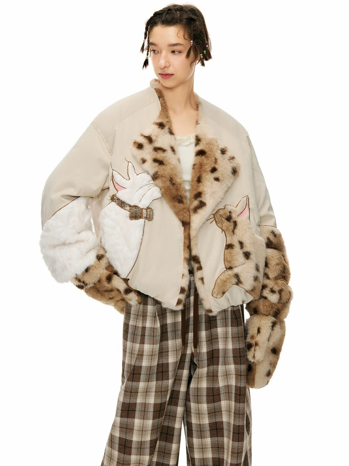 OuttheBlue 90% Duck Down Warm Casual Loose High Waist Short Lapel Women Zipper Down Jacket