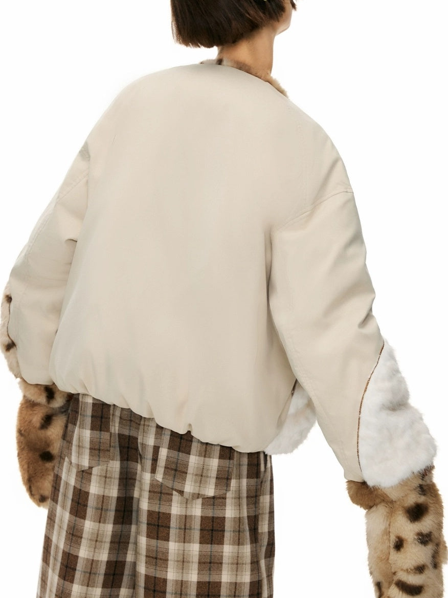 OuttheBlue 90% Duck Down Warm Casual Loose High Waist Short Lapel Women Zipper Down Jacket