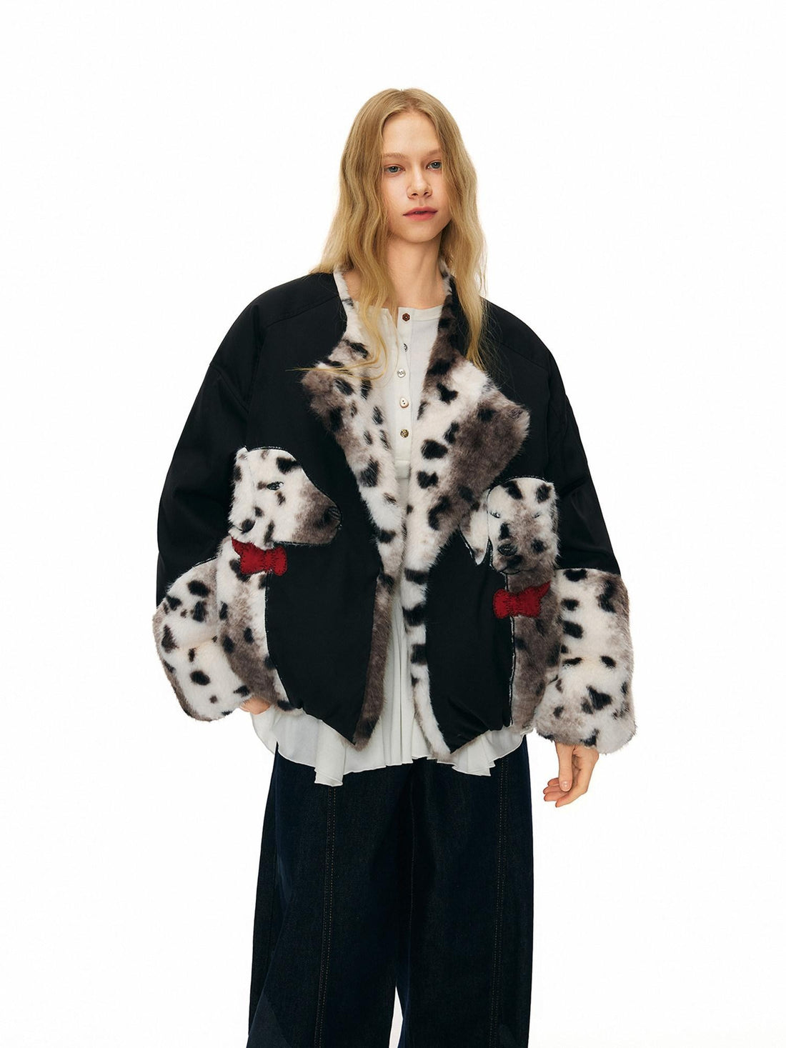 OuttheBlue 90 Fill White Duck Down Thick Warm Casual Animal Print Womens Black Down Jackets