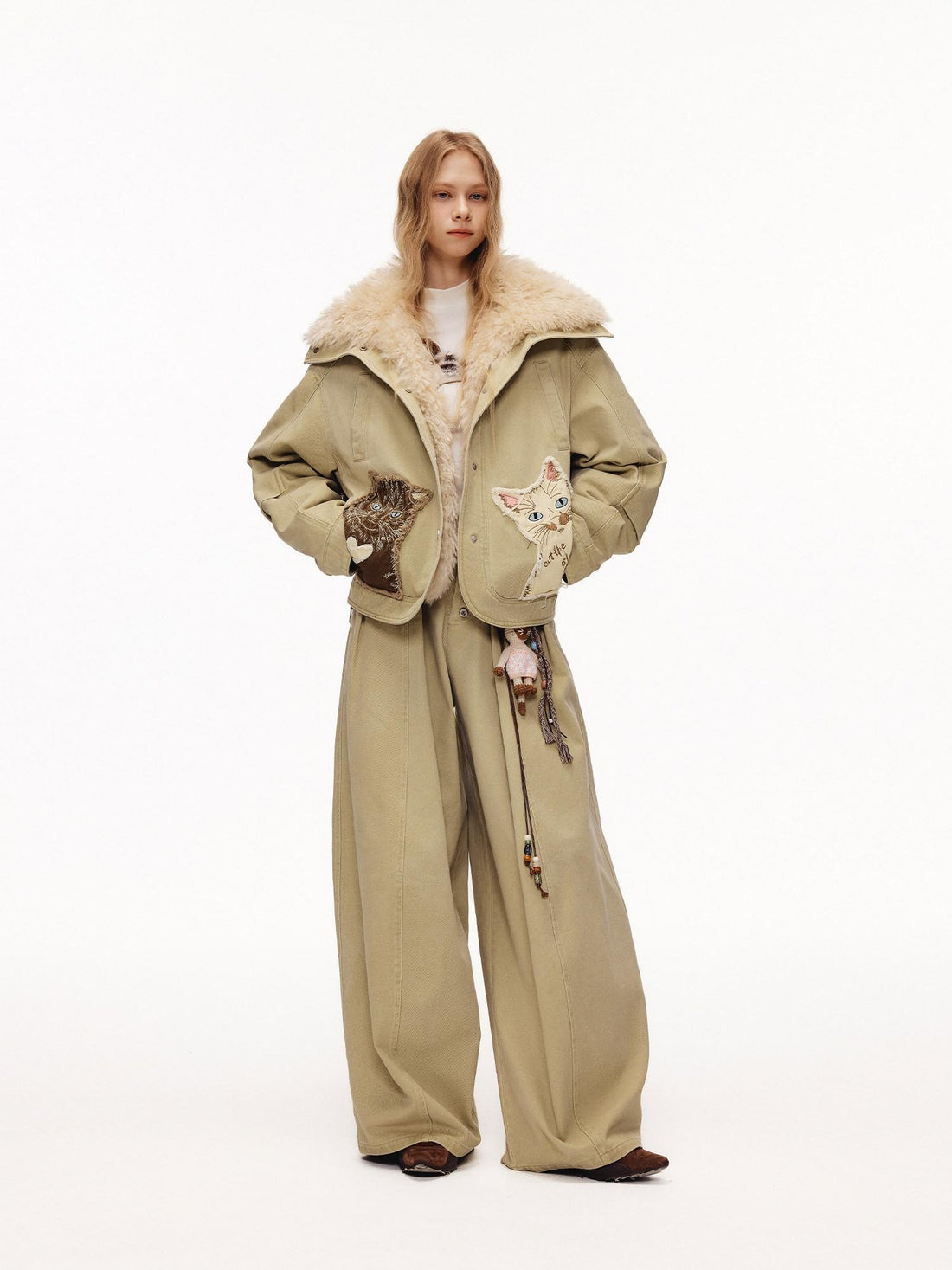 OuttheBlue 90 Percent White Duck Down Eco Casual Thick Collar Khaki Women Down Jackets