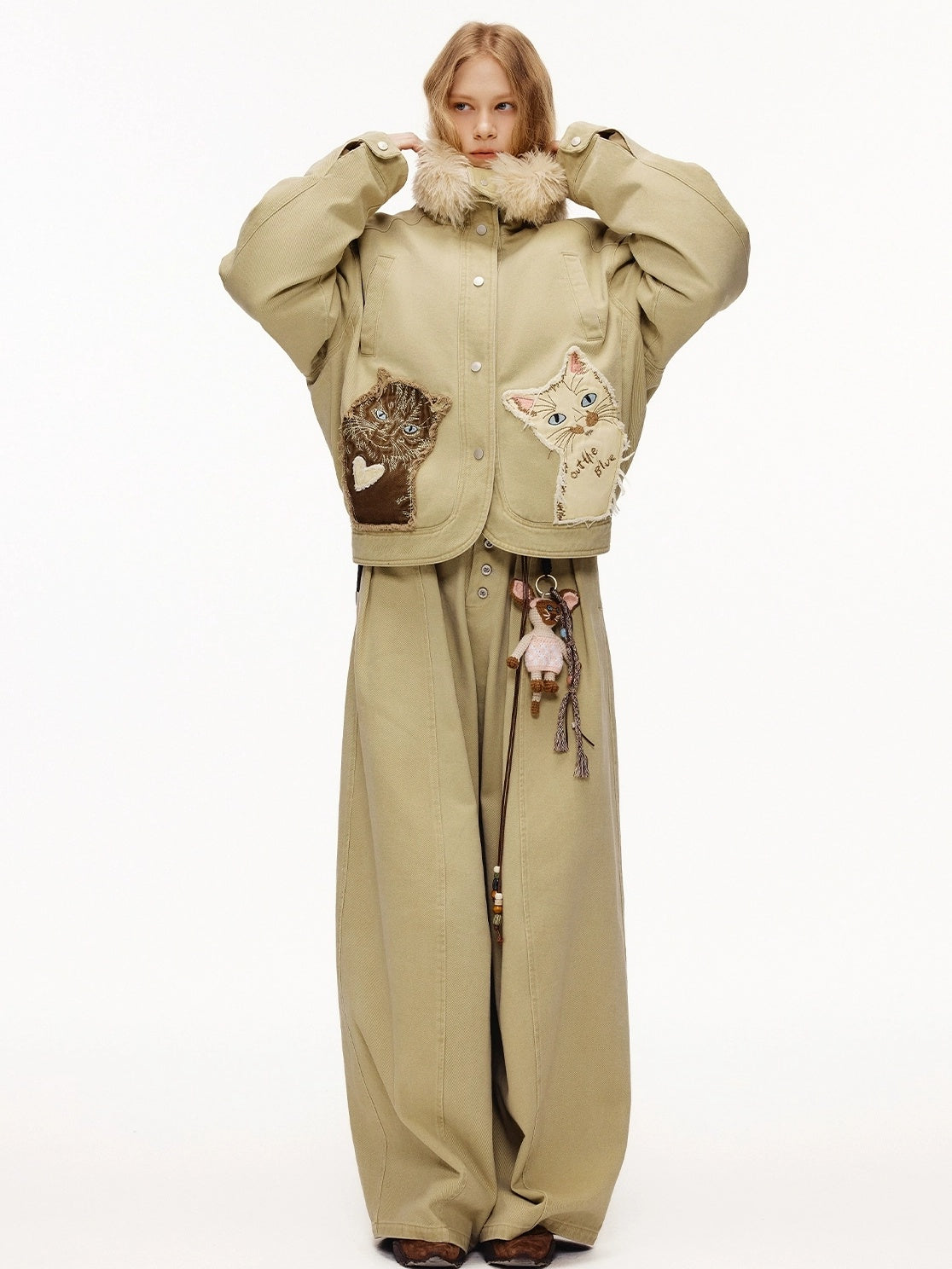 OuttheBlue 90 Percent White Duck Down Eco Casual Turn Down Collar Women Khaki Down Jacket