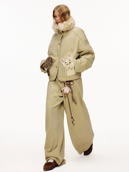 OuttheBlue 90 Percent White Duck Down Eco Casual Turn Down Collar Women Khaki Down Jacket