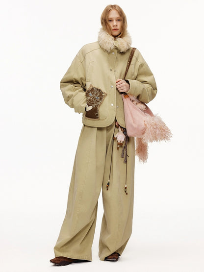 OuttheBlue 90 Percent White Duck Down Eco Casual Turn Down Collar Women Khaki Down Jacket