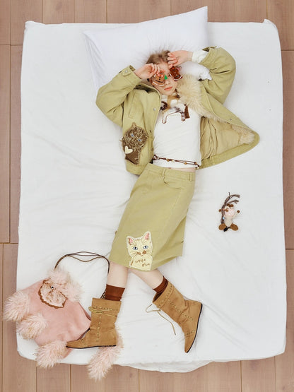 OuttheBlue 90 Percent White Duck Down Eco Casual Turn Down Collar Women Khaki Down Jacket