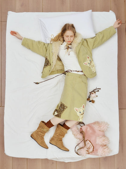 OuttheBlue 90 Percent White Duck Down Eco Casual Turn Down Collar Women Khaki Down Jacket