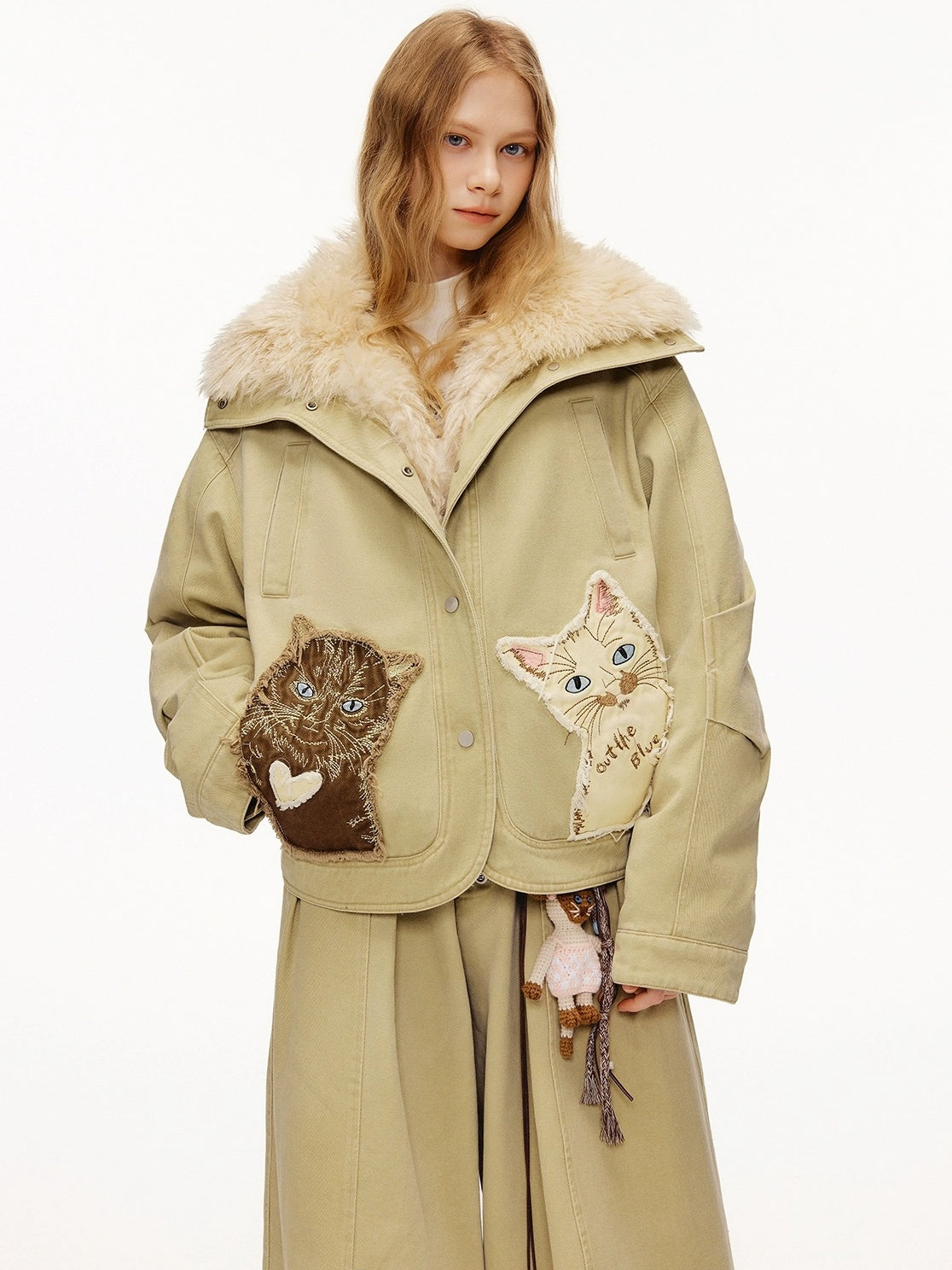 OuttheBlue 90 Percent White Duck Down Eco Casual Turn Down Collar Women Khaki Down Jacket